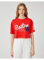 Koton Crop T-Shirt College Printed Short Sleeve Crew Neck