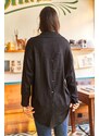 Olalook Women's Black Buttoned Back Long Textured Oversize Shirt