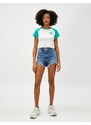 Koton Crop T-Shirt Embroidered Short Sleeve Crew Neck