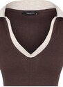 Trendyol Brown Fitted Polo Neck Crop Ribbed Stretch Knitted Blouse