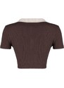 Trendyol Brown Fitted Polo Neck Crop Ribbed Stretch Knitted Blouse