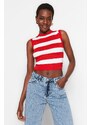 Trendyol Red Crop Striped Knitwear Blouse