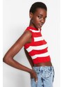 Trendyol Red Crop Striped Knitwear Blouse