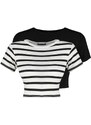 Trendyol Premium Black-Ecru Black Striped 2 Pack Viscose Crop Stretchy Knitted Blouse