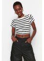 Trendyol Premium Black-Ecru Black Striped 2 Pack Viscose Crop Stretchy Knitted Blouse