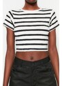 Trendyol Premium Black-Ecru Black Striped 2 Pack Viscose Crop Stretchy Knitted Blouse