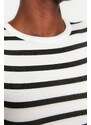 Trendyol Premium Black-Ecru Black Striped 2 Pack Viscose Crop Stretchy Knitted Blouse