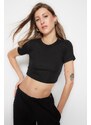 Trendyol Premium Black-Ecru Black Striped 2 Pack Viscose Crop Stretchy Knitted Blouse