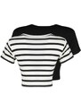 Trendyol Premium Black-Ecru Black Striped 2 Pack Viscose Crop Stretchy Knitted Blouse