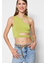 Trendyol Oil Green Crop Knitted Window/Cut Out Detailed Blouse