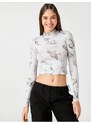 Koton Long-Sleeved T-Shirt Crop Stand-Up Collar Patterned