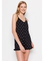 Trendyol Black 100% Cotton Polka Dot and Heart Patterned Ruffle Detailed Knitted Overalls