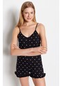 Trendyol Black 100% Cotton Polka Dot and Heart Patterned Ruffle Detailed Knitted Overalls