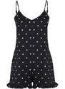 Trendyol Black 100% Cotton Polka Dot and Heart Patterned Ruffle Detailed Knitted Overalls