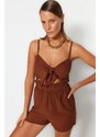 Trendyol Brown Woven Tied 100% Cotton Linen Look Jumpsuit