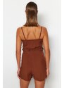 Trendyol Brown Woven Tied 100% Cotton Linen Look Jumpsuit