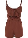 Trendyol Brown Woven Tied 100% Cotton Linen Look Jumpsuit