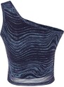 Trendyol Navy Blue Printed Knitted Blouse with Fitted/Sticky Tulle Crop and Lined