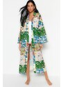 Trendyol Floral Pattern Belted Maxi-Weave 100% Cotton Kimono & Caftan