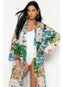 Trendyol Floral Pattern Belted Maxi-Weave 100% Cotton Kimono & Caftan