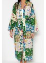 Trendyol Floral Pattern Belted Maxi-Weave 100% Cotton Kimono & Caftan