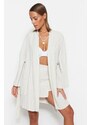 Trendyol Bridal Ecru Belted Mini Woven Linen Blended Kimono & Kaftan