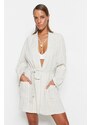 Trendyol Bridal Ecru Belted Mini Woven Linen Blended Kimono & Kaftan