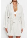 Trendyol Bridal Ecru Belted Mini Woven Linen Blended Kimono & Kaftan