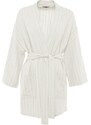 Trendyol Bridal Ecru Belted Mini Woven Linen Blended Kimono & Kaftan