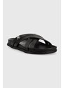 Kožené pantofle Tommy Hilfiger STRAP FEMININE SANDAL dámské, černá barva