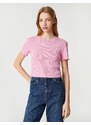 Koton Crop T-Shirt Short Sleeves Crew Neck Textured