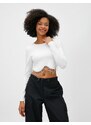 Koton Crop T-Shirt Long Sleeve Dangle Stone Detailed Ribbed