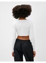 Koton Crop T-Shirt Long Sleeve Dangle Stone Detailed Ribbed