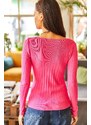 Olalook Women's Fuchsia Square Collar Thick Corded Knitwear Sweater