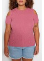 Trendyol Curve Pink Ribbed Knitted Cut Out Detailed Blouse