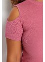 Trendyol Curve Pink Ribbed Knitted Cut Out Detailed Blouse