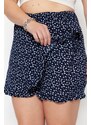 Trendyol Curve Navy Blue Floral Patterned Woven Tied Shorts Skirt