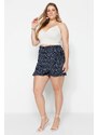 Trendyol Curve Navy Blue Floral Patterned Woven Tied Shorts Skirt