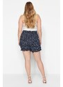 Trendyol Curve Navy Blue Floral Patterned Woven Tied Shorts Skirt