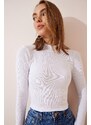 Happiness İstanbul Women's Brown White 2-Pack Ribbed Turtleneck Crop Knitted Blouse