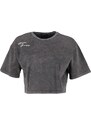 Trendyol Anthracite 100% Cotton Faded Effect Printed Crop Crew Neck Knitted T-Shirt