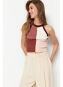 Trendyol Plum Crop Color Block Knitwear Blouse