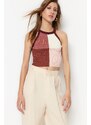 Trendyol Plum Crop Color Block Knitwear Blouse