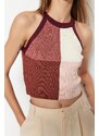 Trendyol Plum Crop Color Block Knitwear Blouse