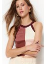 Trendyol Plum Crop Color Block Knitwear Blouse