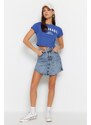 Trendyol Blue Asymmetrical High Waist Denim Skirt