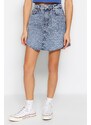 Trendyol Blue Asymmetrical High Waist Denim Skirt
