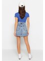 Trendyol Blue Asymmetrical High Waist Denim Skirt