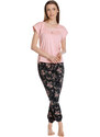 Hibiscus Dream - světle růžové/černé dámské pyžamo Vive Maria