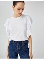 Koton Ruffled Sleeves T-shirt Crew Neck Cotton